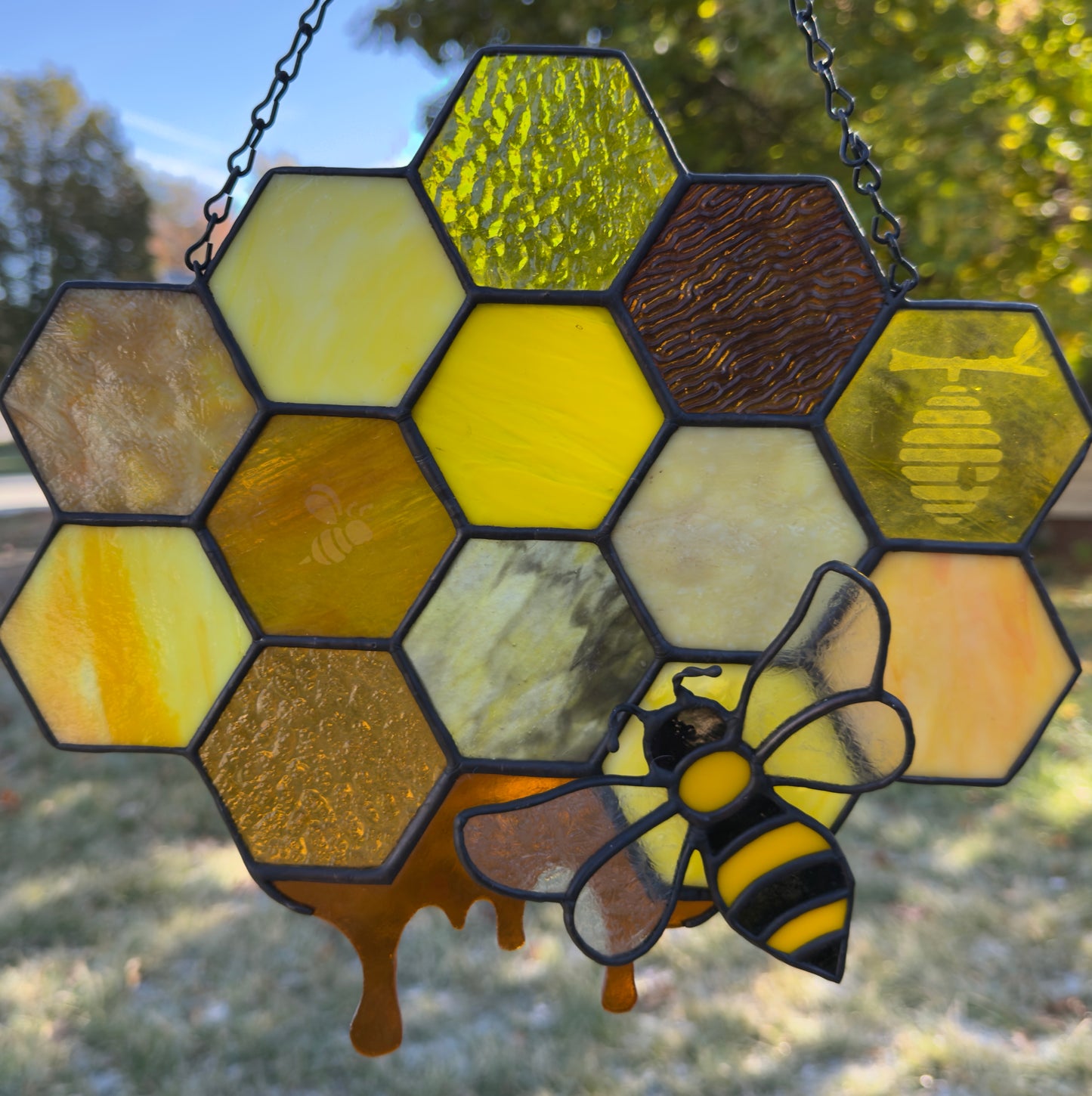 Stained Glass Honeycomb with Magnetic Bee