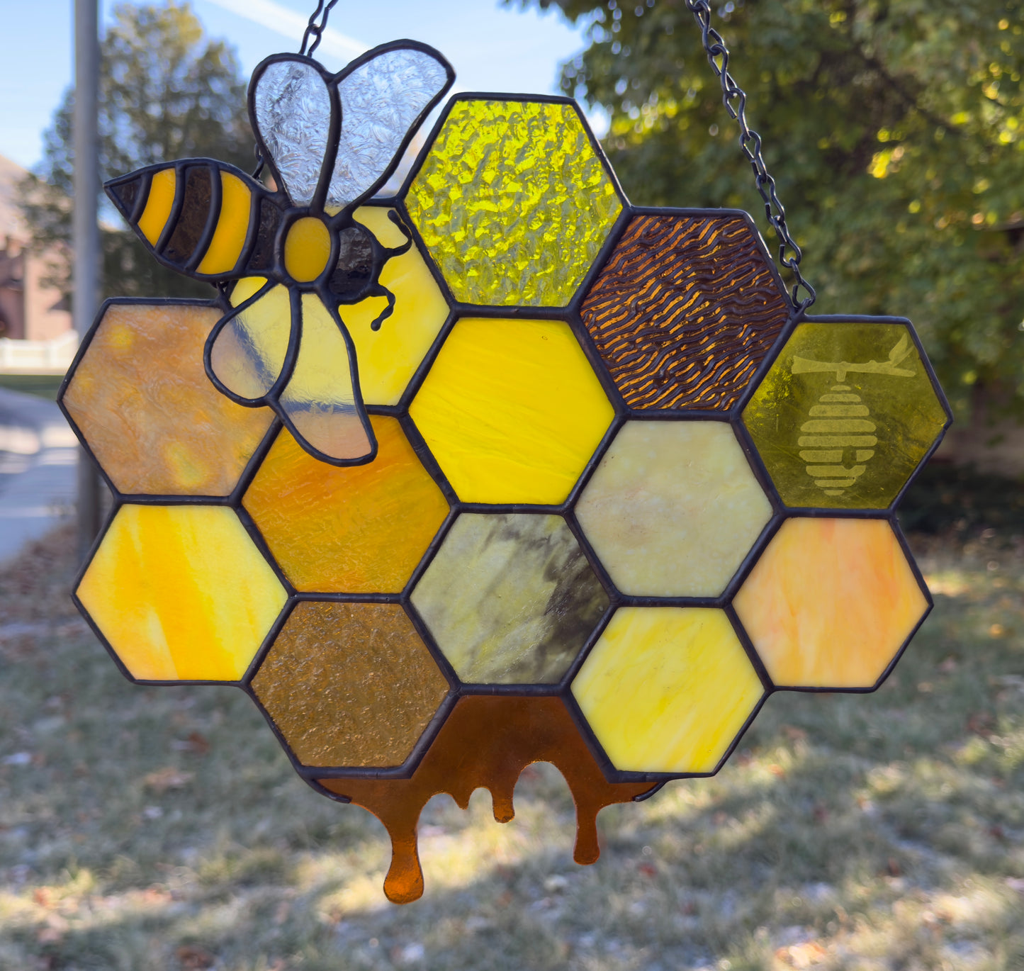 Stained Glass Honeycomb with Magnetic Bee