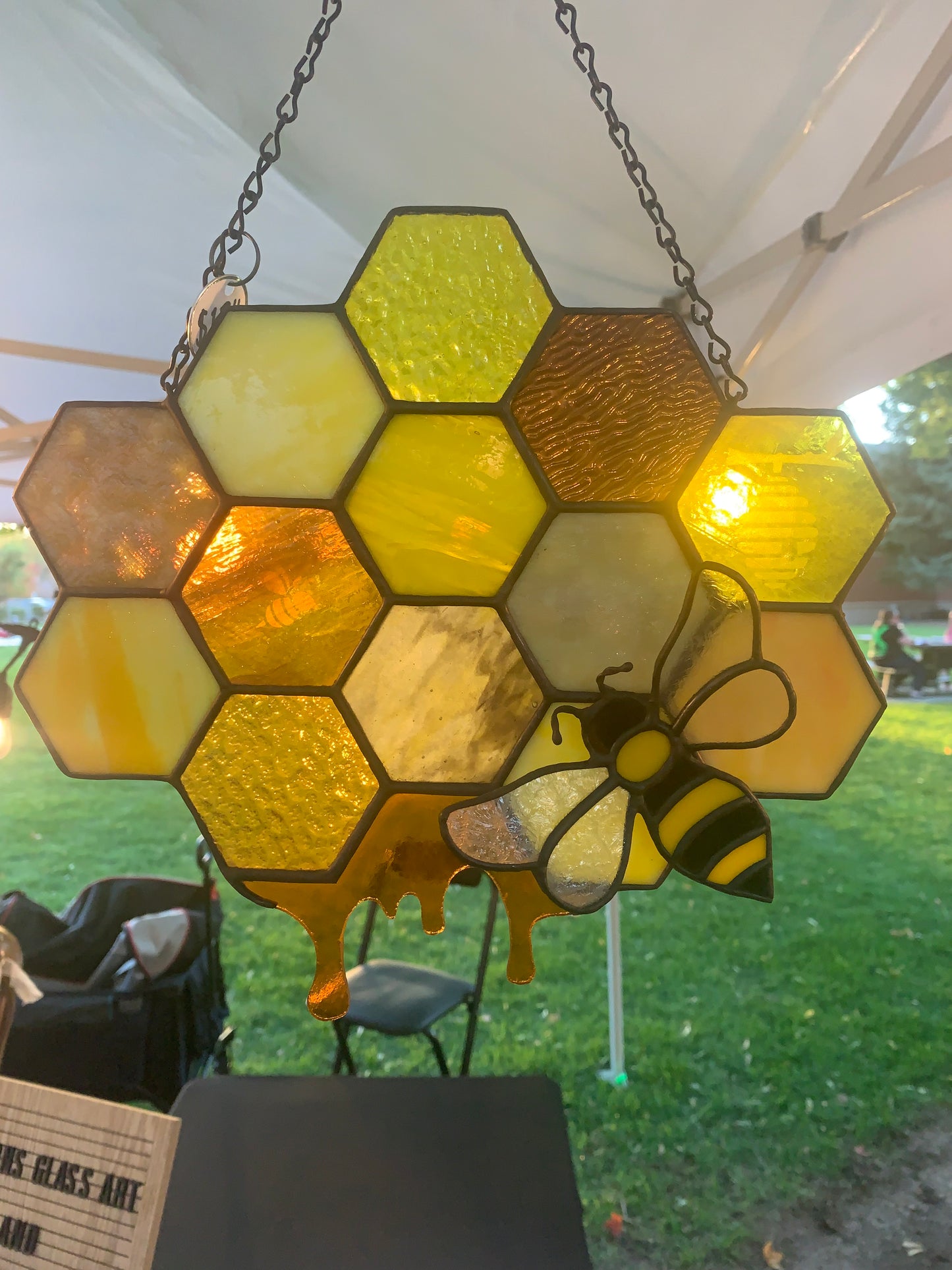 Stained Glass Honeycomb with Magnetic Bee